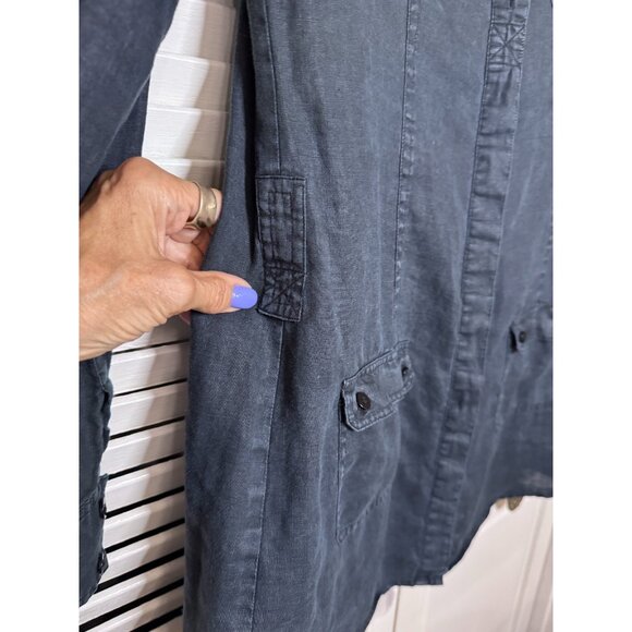 Womens French 100% Linen Navy Blue Roll Tab Sleeve Tunic Shirt Jacket Size Small - Picture 7 of 13